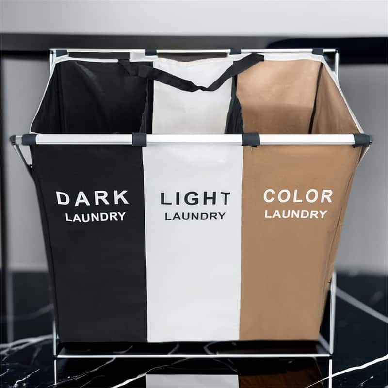 Laundry Basket 3 Section Foldable Dirty Laundry Hampe - 26"L x 16"W x 24"H