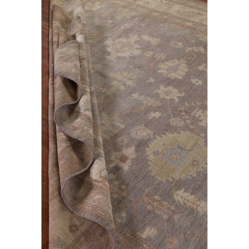 Hand Knotted Oriental 100% Wool Carpet Transitional All-Over Greys & Charcoal Oushak Area Rug - 11' 11'' X 9' 1''