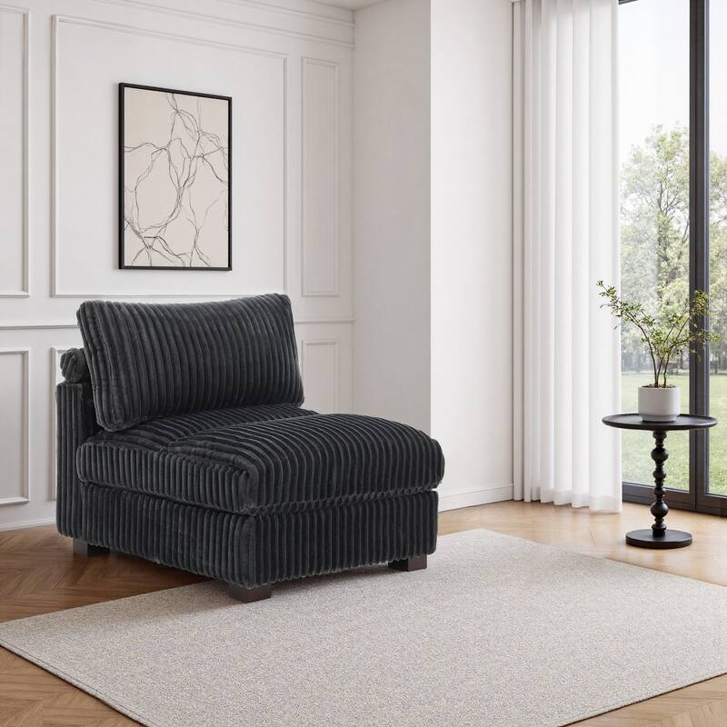 33" W Plush Corduroy Armless Chair Sectional Module with Pillows