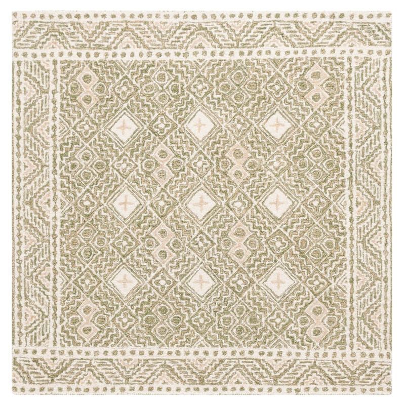 SAFAVIEH Handmade Micro-Loop Lutetia Wool Rug - 3' Square - Green/Ivory