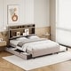 preview thumbnail 7 of 9, Queen size Upholstered Platform Bed w/Twin XL Trundle & 2 drawers and Sockets & USB Ports Beige