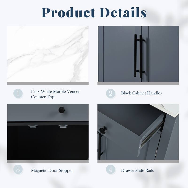 Modern Kitchen Pantry, Buffet Food Storage, Coffee Bar Cabinet with 2 Adjustable Shelves for Dining, Kitchen