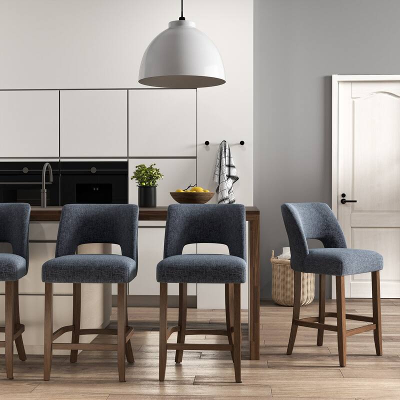 Set of 2/4/6,Upholstered Counter Height Bar Stools,Modern Counter Stools with Wood Legs for Kitchen Island Dining Room Bar - Set of 4 - Dark Blue
