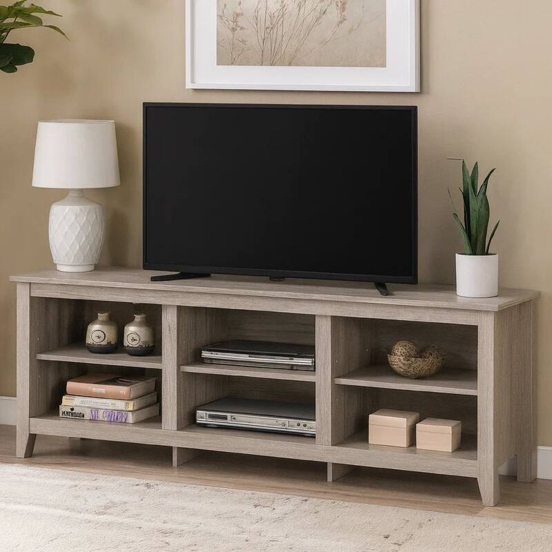 70 Inch TV Media Entertainment Console, 6 Adjustable Shelves, Dusty Gray