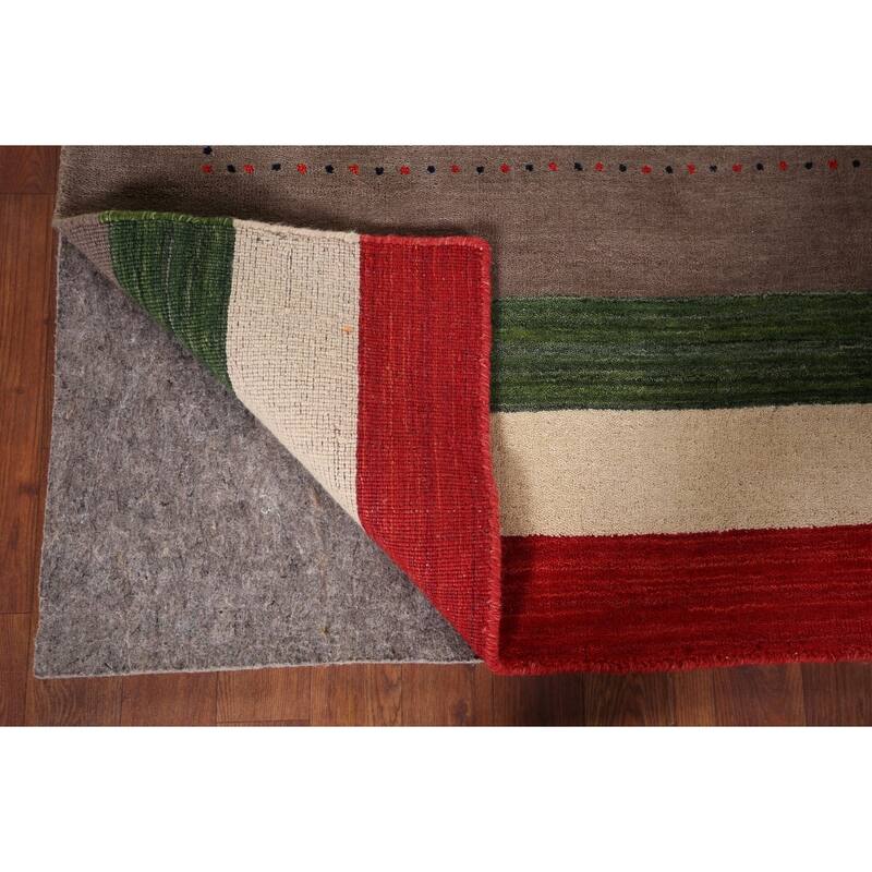 Brown Striped Gabbeh Oriental Accent Rug Handmade Wool Carpet - 3'11"x 5'7"