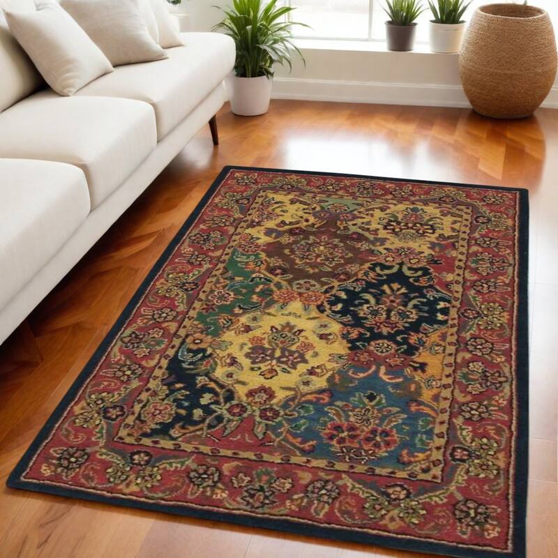 Fube Power Loomed Floral Traditional Soft Area Rug By HomeRoots - 66' X '42' X '0.5 - 66' X '42' X '0.5 - Black - Rectangle