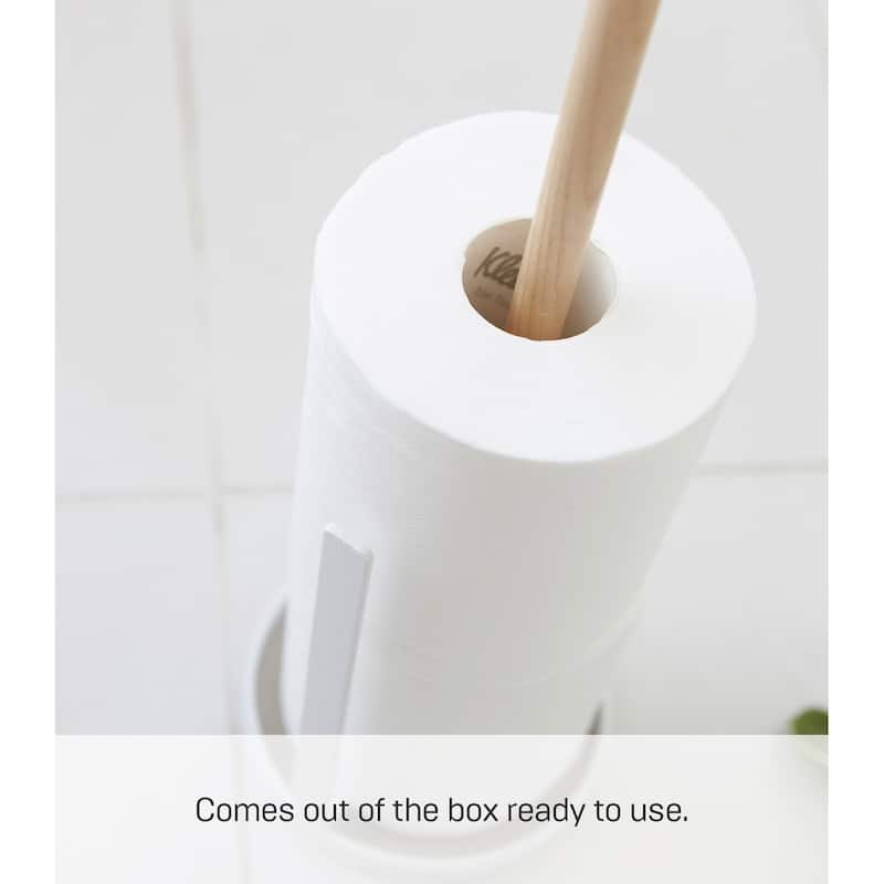 Yamazaki Home Toilet Paper Stocker, Steel and Wood, Holds 3 toilet paper rolls - White - L 5.12 x W 5.12 x H 14.76 inches