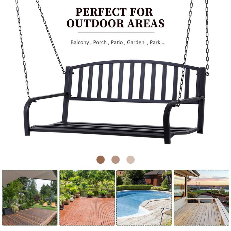Steel 2-Person Porch Swing with Outdoor Patio Swing Bench and Chains (528lb Capacity)