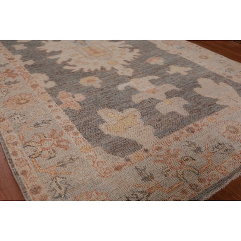 Hand Knotted Oriental 100% Wool Carpet Transitional Floral Greys & Charcoal Oushak Area Rug - 5' 9'' X 4' 2''