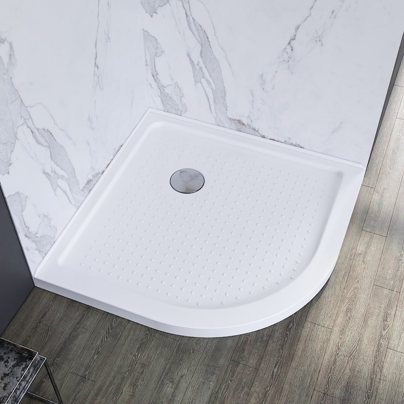 Elegant Curved Shower Base in White Corner Drain Quadrant Anti-slip Acrylic Shower Pan 38 in. W x 38 in. D x 3 in. H - 38" x 38"