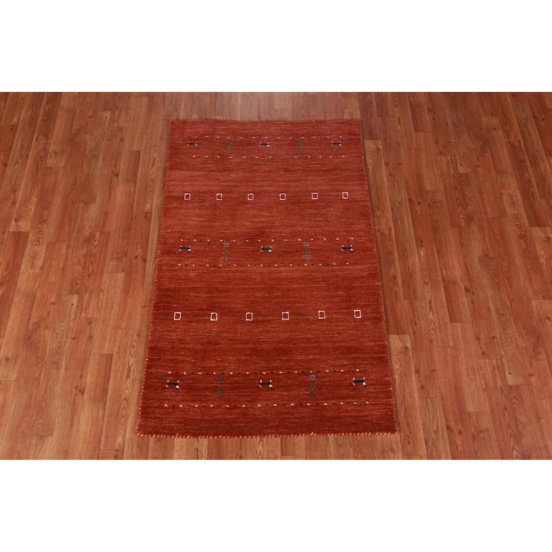 Orange Gabbeh Indian Foyer Rug Hand-Knotted Tribal Wool Carpet - 3'0" x 4'11"