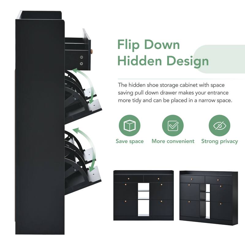 50.7" Modern 4-Drawer Tipping Bucket Shoe Cabinet, Freestanding 2-Tier Shoe Storage Organizer for Entryway and Hallway
