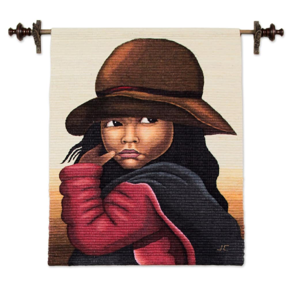Little Girl in Red Wool Tapestry - 3.7' x 2.9'