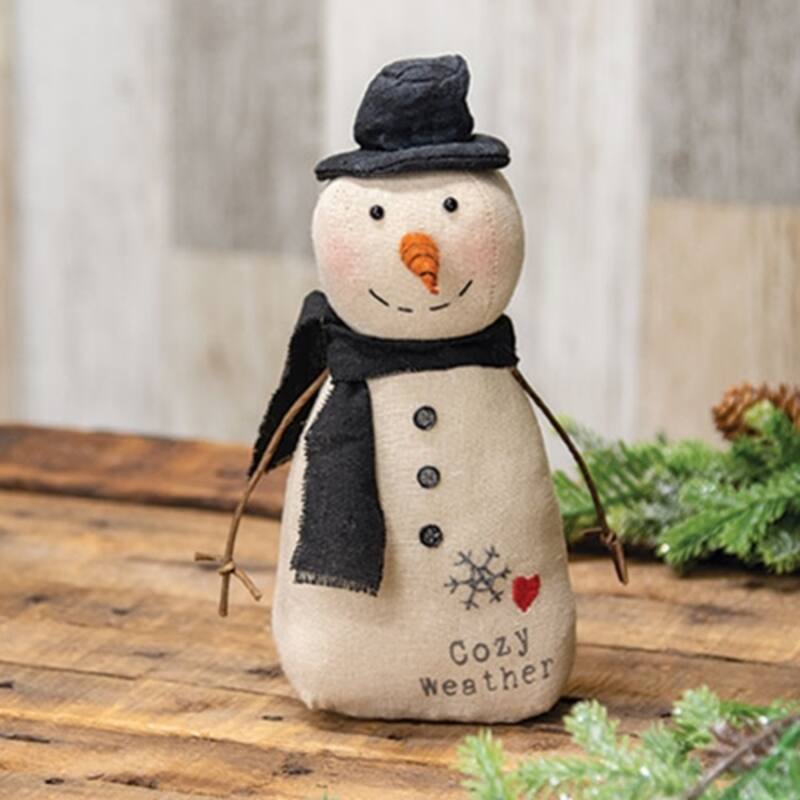 Stuffed Top Hat Snowman Plush with Scarf Winter Table Decor - 9” x 4” x 2.5”