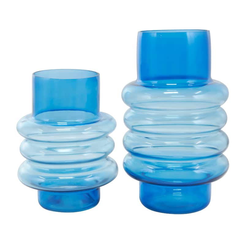 Blue Glass Ombre Bubble Decorative Vase (Set of 2)