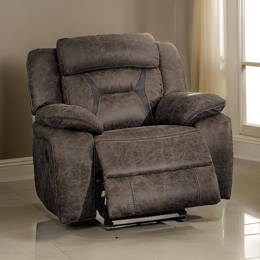 Mady 39 Inch Manual Glider Recliner Chair, Brown Microfiber, Solid Wood
