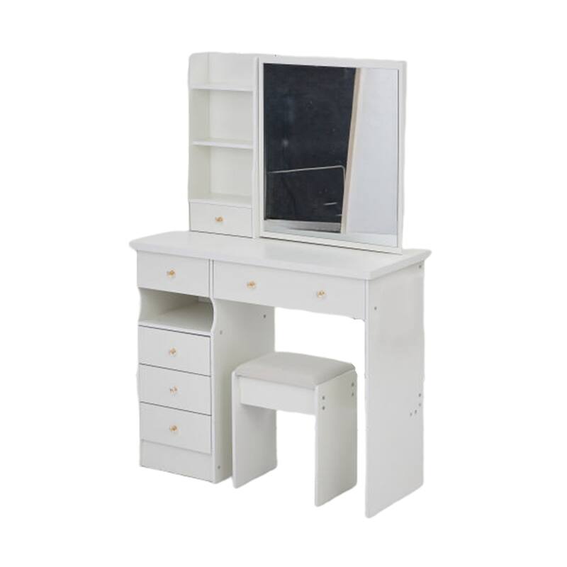 37" Bedroom Vanity Set with Sliding Mirror & Cushioned Stool