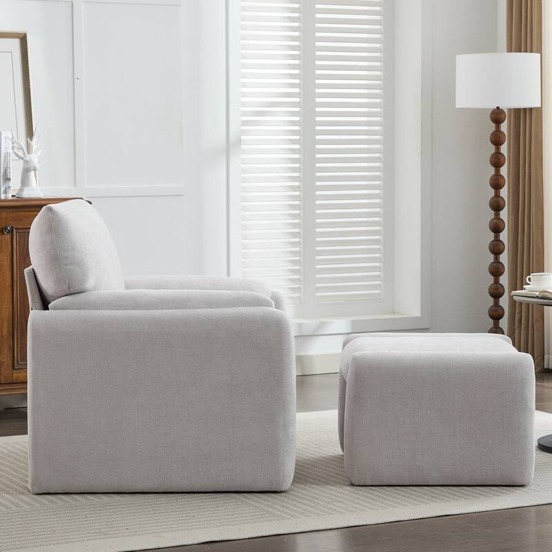 Chenille Single Sofa Chair & Ottoman Set