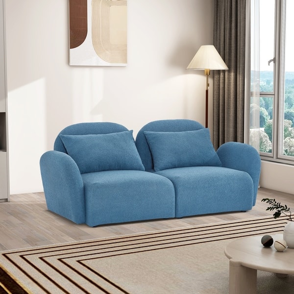 slide 2 of 7, Teddy Upholstered Sofa Loveseat With Pillows Blue