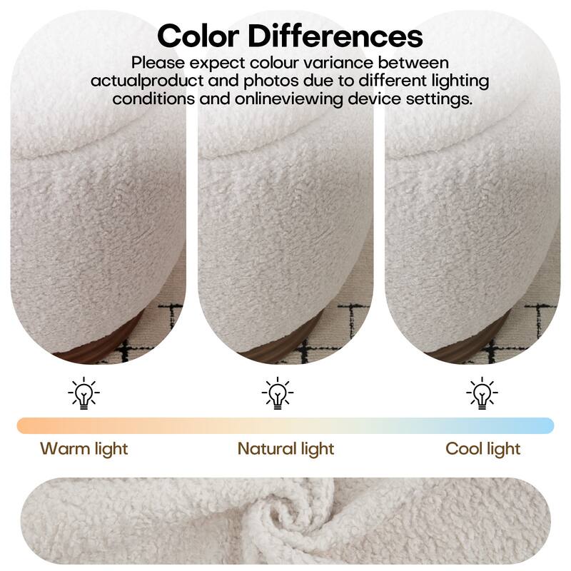 Round Storage Pouf Ottoman Footstool with Flip-top and Acacia Frame