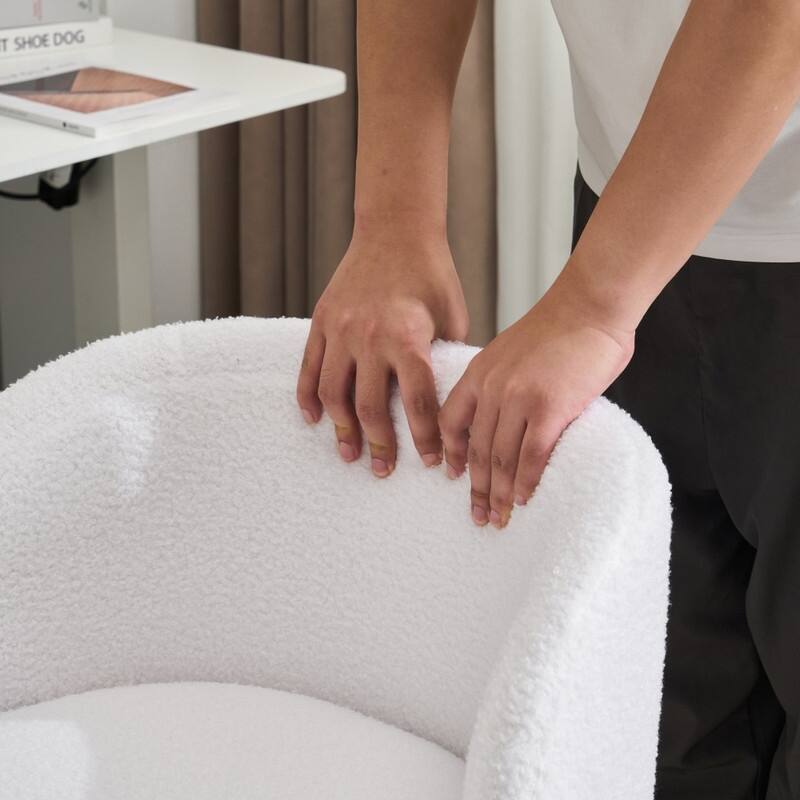 Cute Modern Teddy Swivel Chair Armless Adjustable Height Office Desk Chair with No Wheels and Backrest Support - N/A