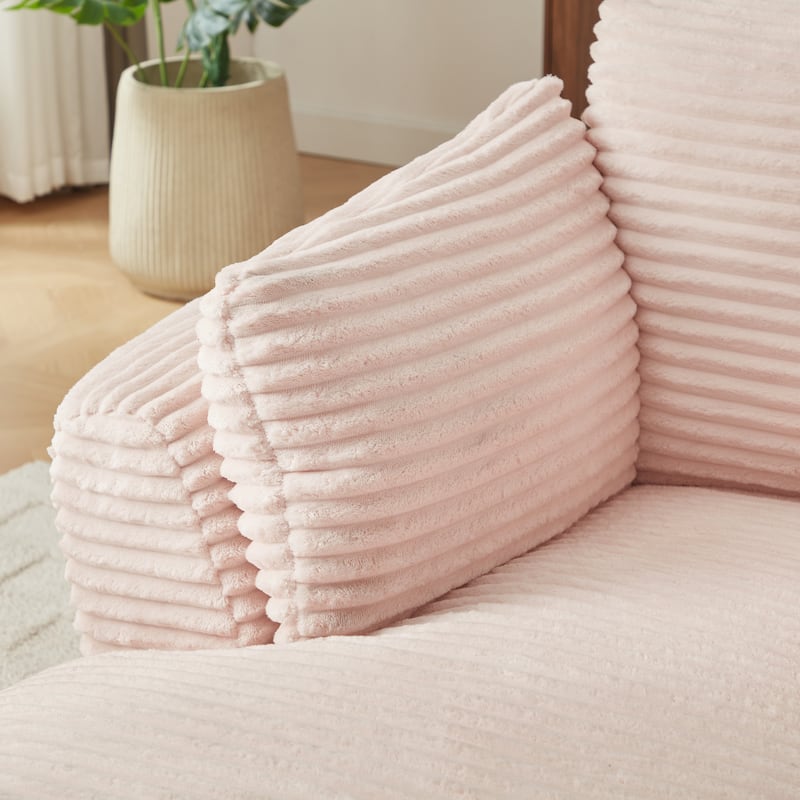 Fluffy Corduroy Sofa Armchairs Floor Accent Chair Lazy Single Chaise Lounge Comfy Sleeper Couch for Living Room with Pillows - Pink