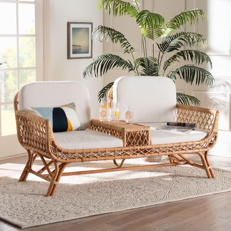 Pakis Bohemian Light Honey Rattan Tete-a-Tete Sofa