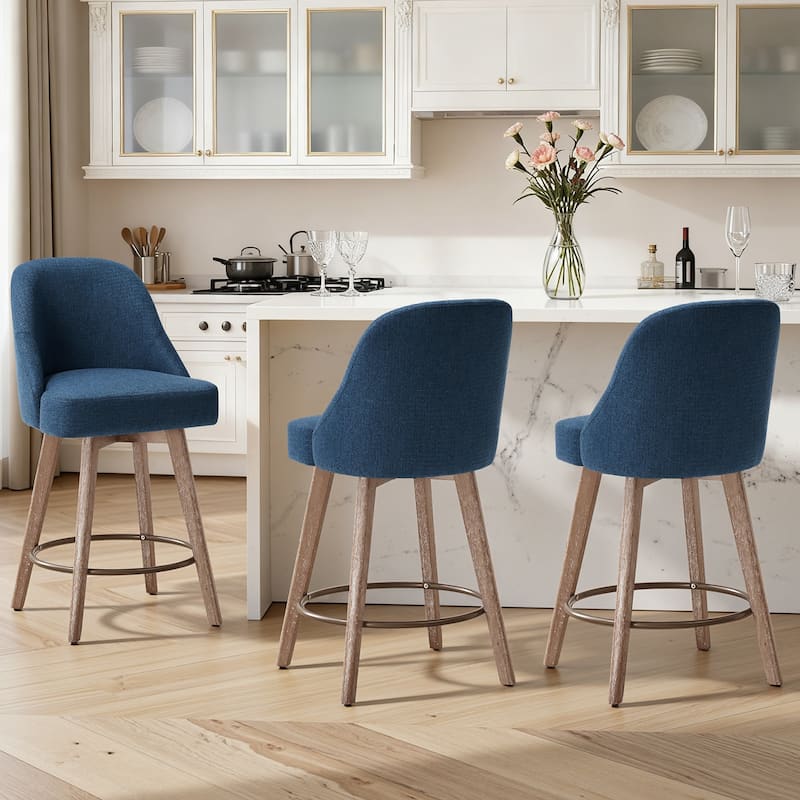 26" Upholstered Counter Height Swivel Bar Stool, Counter Stools with Solid Wood Legs - 39.37"H x 22.44"D x 21.65"W