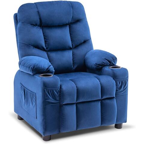 Mcombo Big Kids Recliner Chair with Cup Holders for Boys and Girls Room, 2 Side Pockets, 3+ Age Group, Velvet Fabric 7355