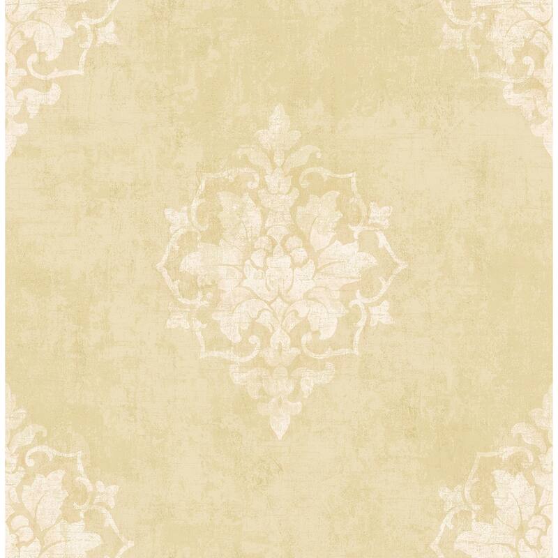 Seabrook Designs Creswell Damask Unpasted Wallpaper - 20.5 in. W x 33 ft. L - Metallic Khaki & Barely Blush