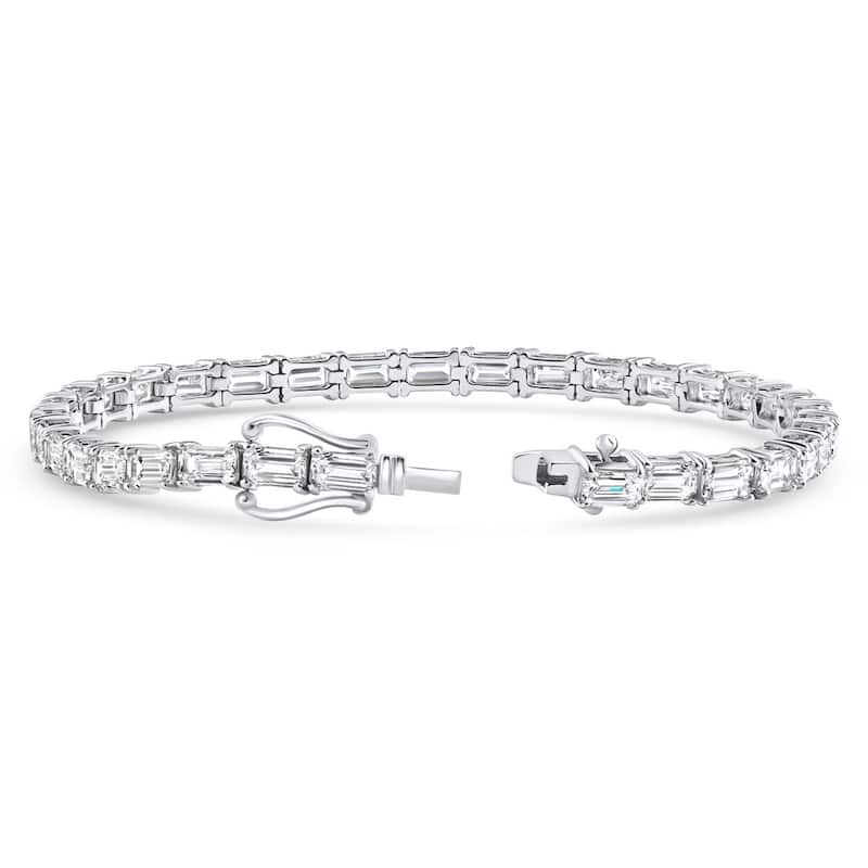 11Ct Emerald Cut Diamond Tennis Bracelet White Gold 7" Lab Grown