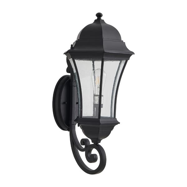slide 2 of 7, 27" Outdoor Wall Lantern with Dusk-to-Dawn Sensor Black