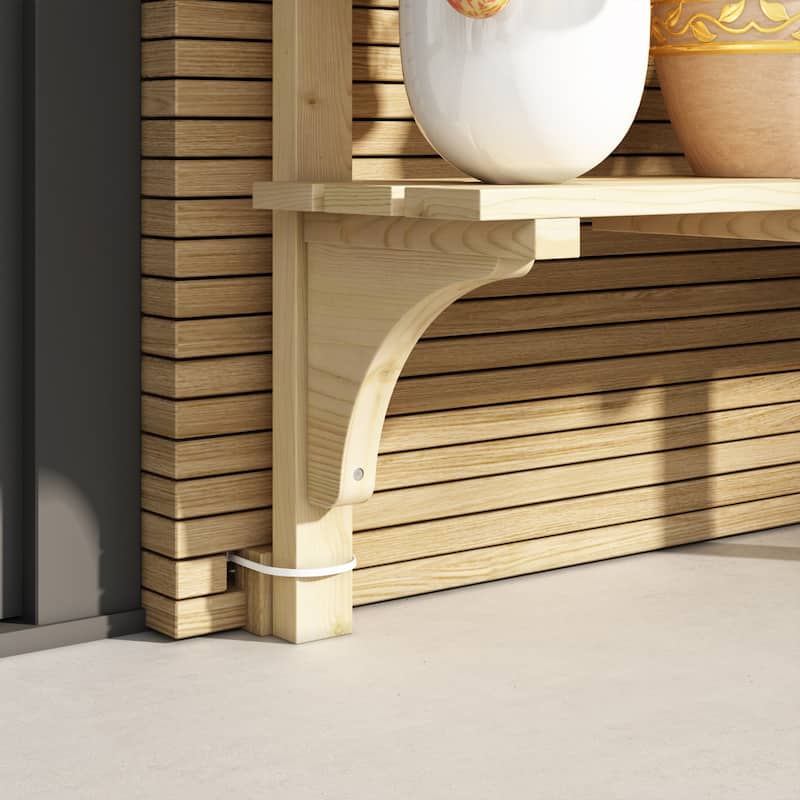 Fir Wood Garden Potting Table with Two Shelves