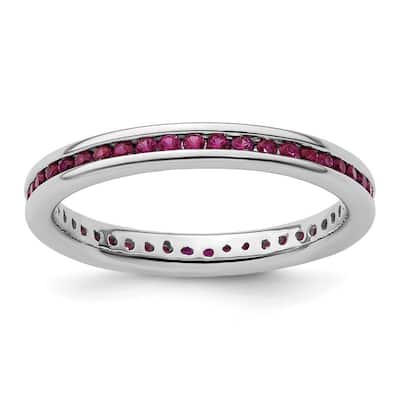 Curata 2.5mm 925 Sterling Silver Channel set Stackable Expressions Polished Created Ruby Ring