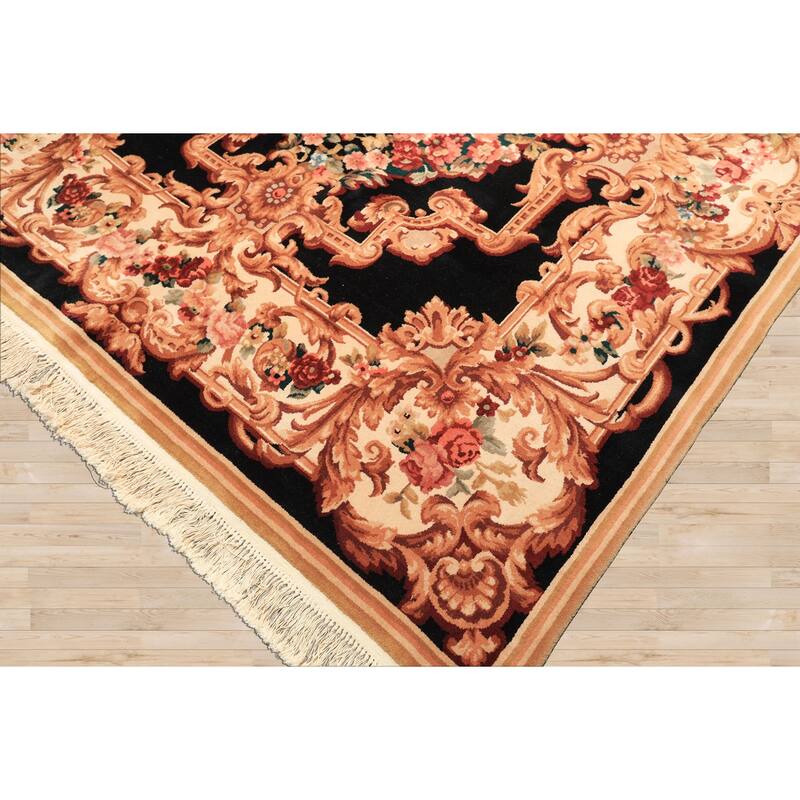 6x9 Hand Knotted Wool Ivory French Aubusson Savonnerie Botanical 300 KPSI Rug - 6' x 9'