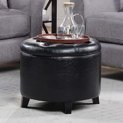 Round Storage Ottoman with Upholstered Seat and Hidden Storage for Living Room, Bedroom or Entryway Seating