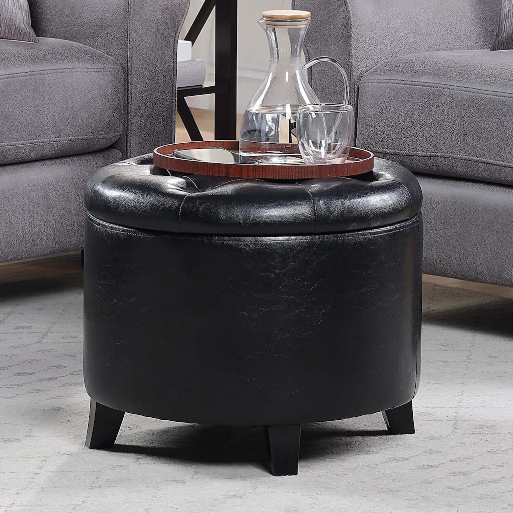 Round Storage Ottoman with Upholstered Seat and Hidden Storage for Living Room, Bedroom or Entryway Seating