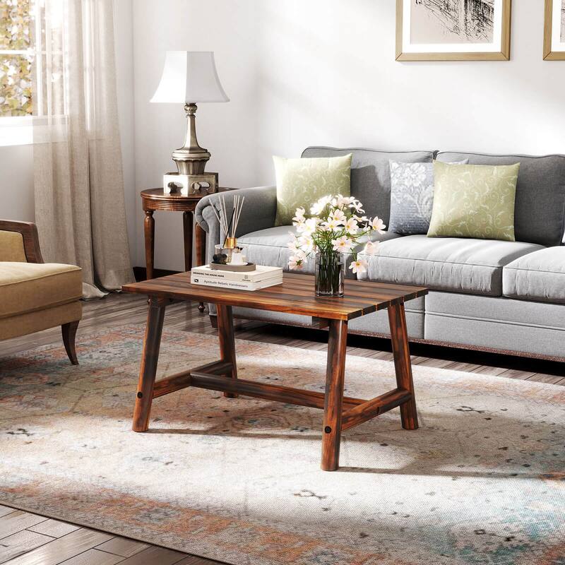 Costway Outdoor Coffee Table with Slatted Tabletop Rectangle Side - 35.5" x 21.5" x 19.5" (L x W x H)