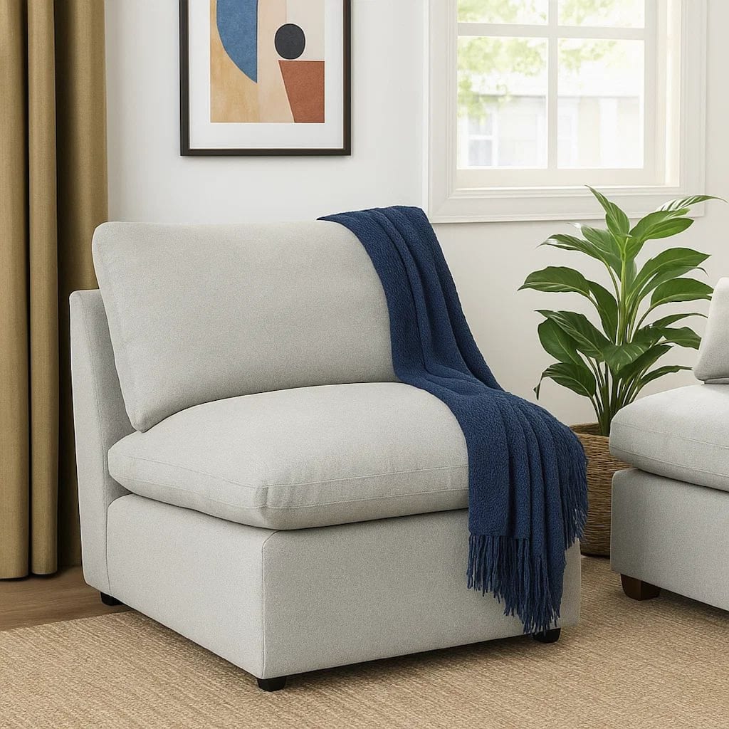 Biny Modular Armless Chair, Light Gray, Plush Foam Cushions