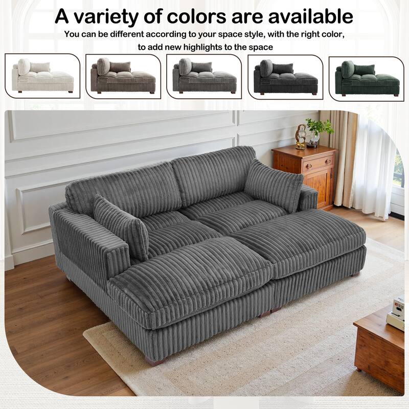 82" W Plush Corduroy Modular Sectional Sofa Chaise Lounge