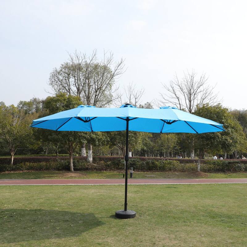 Large Double Sided Rectangular Outdoor Double Terrace Market Umbrella with Lights and Base