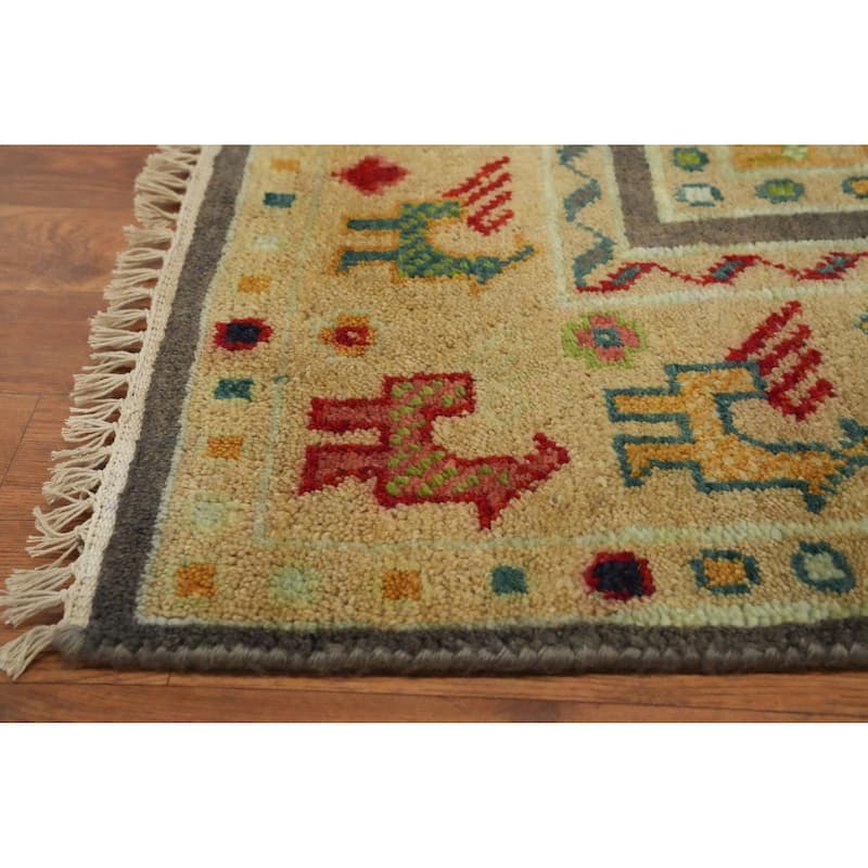 Hand-knotted Traditional Wool Brown Geometric Oriental Area Rug - 9' 9'' X 7' 10''