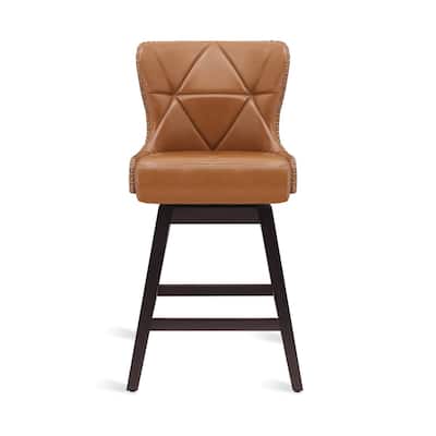 26 in. Mid-Century Modern Counter Stools Wood Frame Swivel Bar Stools with Faux Leather/Fabric Upholstered Seat