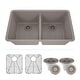 preview thumbnail 1 of 5, Lexicon Granite 32 Inch 50/50 Double Bowl Undermount Kitchen Sink Kit Galaxy Concrete