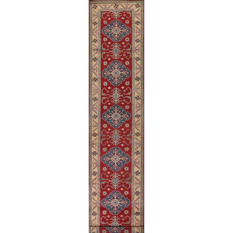 Kazak Runner Rug Hand-Knotted Traditional Red Wool Carpet - 2'5" x 15'11"
