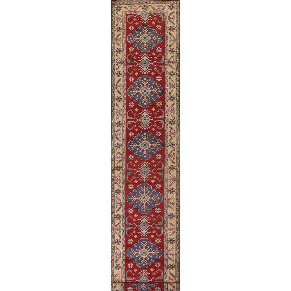 Kazak Runner Rug Hand-Knotted Traditional Red Wool Carpet - 2'5" x 15'11"