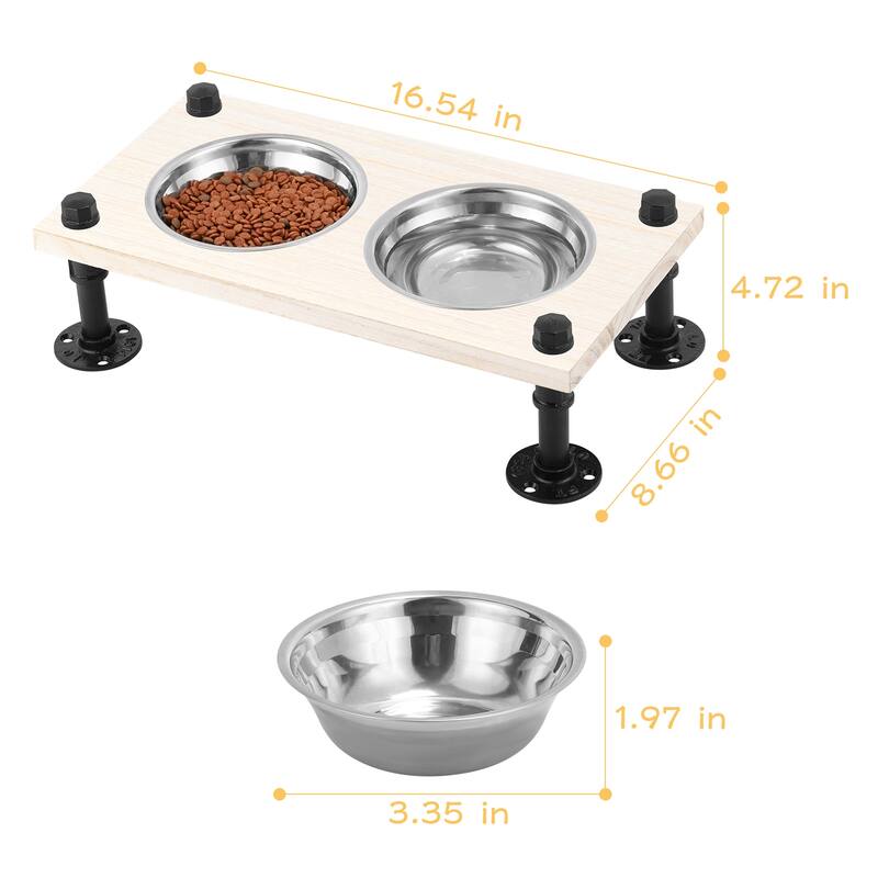 Solid Wood Elevated Dog Feeder with Industrial Metal Legs - White