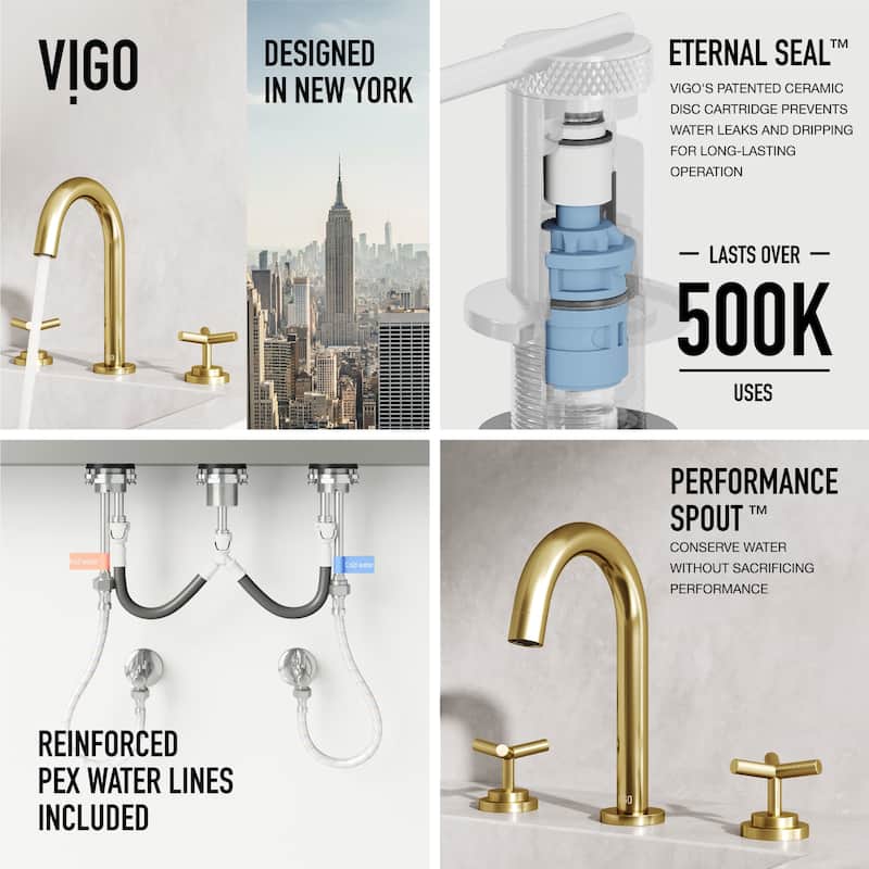VIGO Jewel 9" H 2-Handle Widespread Bathroom Faucet
