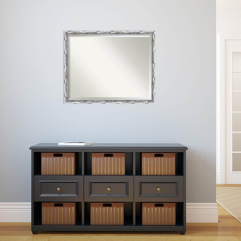 Beveled Wall Mirror - Scratched Wave Chrome Frame - Scratched Wave Chrome