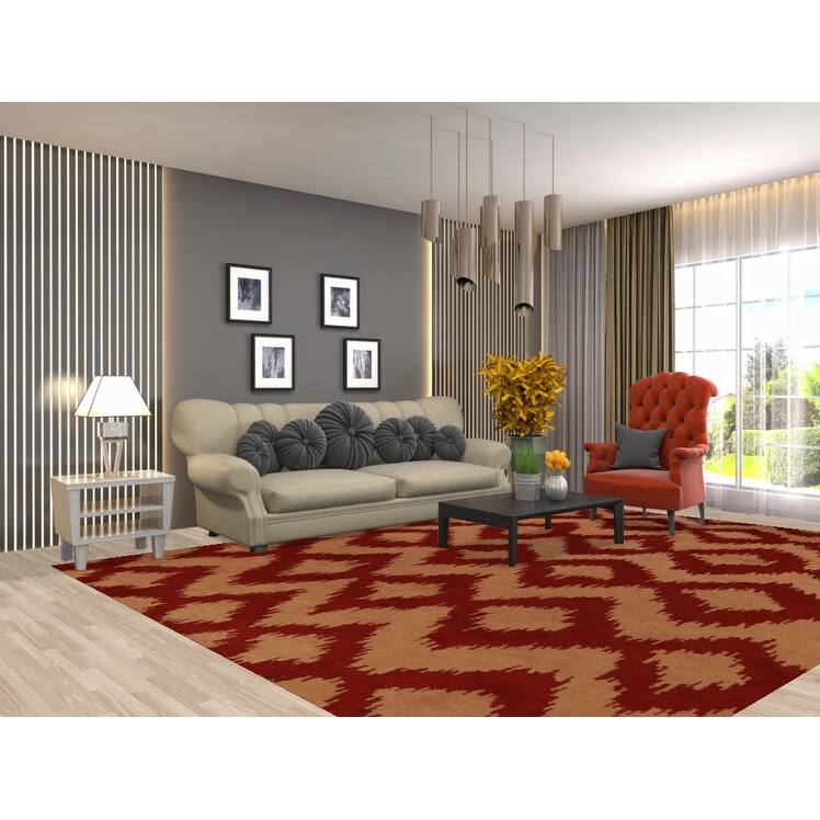 Hand Knotted Oriental 100% Wool Carpet Modern Geometric Oranges & Rust Moroccan Area Rug - 11' 7'' X 9' 0''